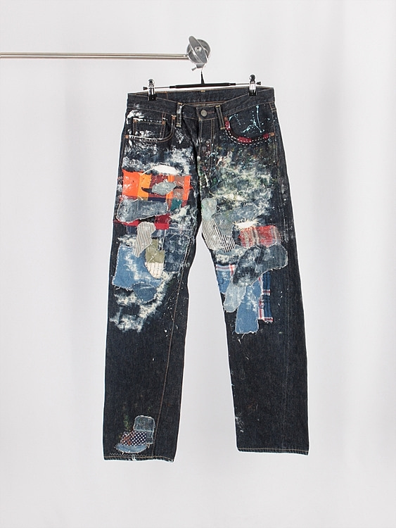 KAPITAL remake damage+paintin selvage denim pants (29.5 inch) - JAPAN MADE