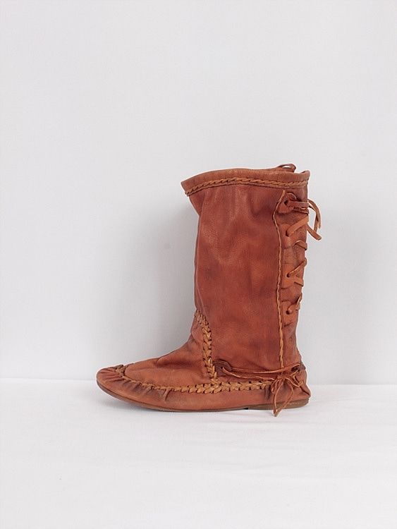 vtg ethnic real leather boots (235~240)